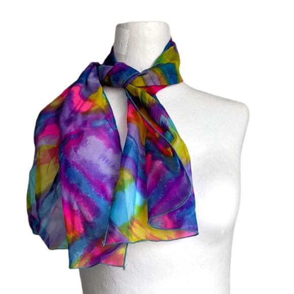 60's Purple Psychedelic Watercolor Abstract Nylon Chiffon Scarf - Picture 1 of 3